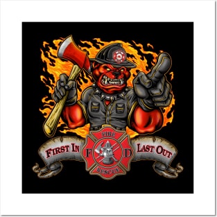 First In Last Out Firefighter Dog Posters and Art